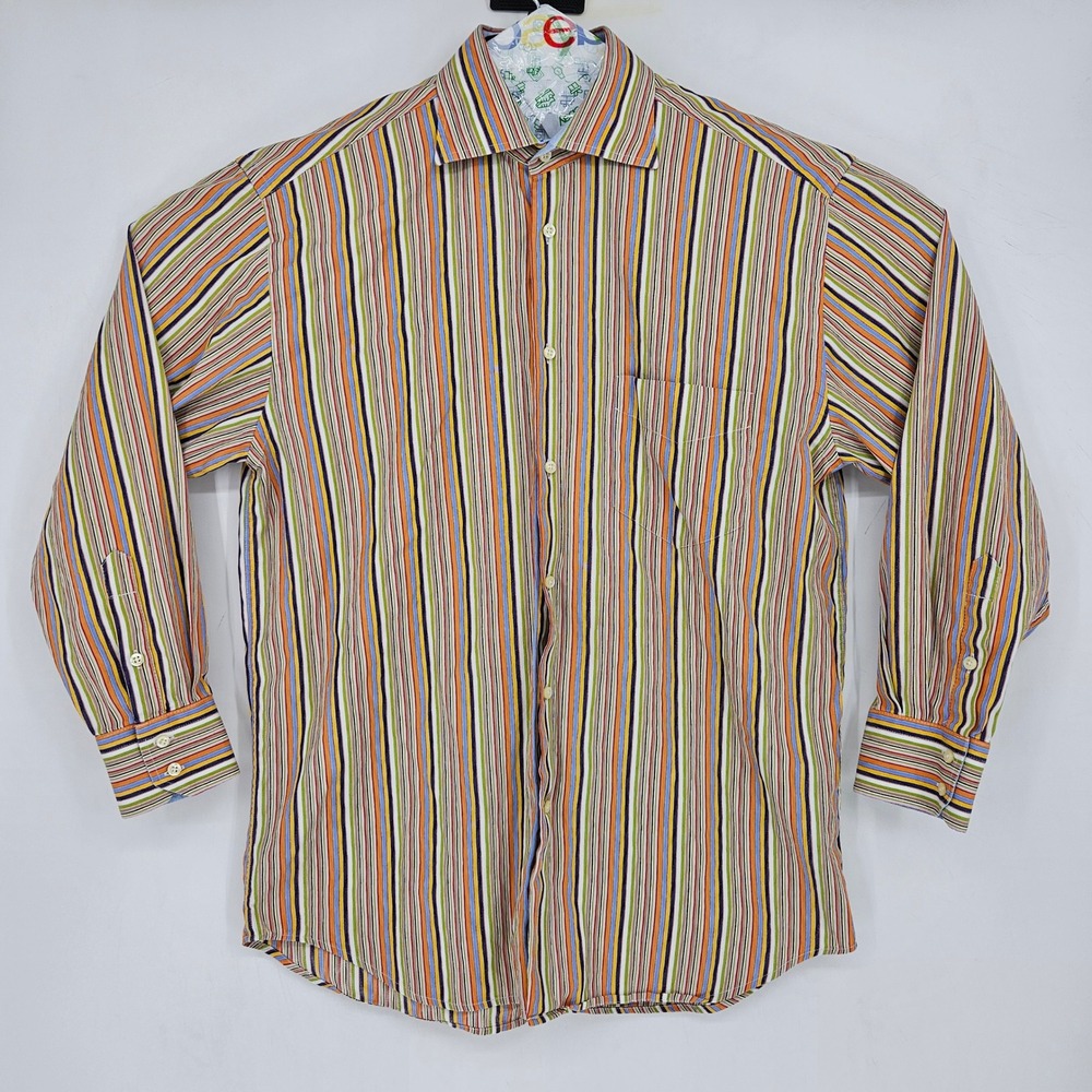 Bullock‎ & Jones Shirt Mens Large Colorful Striped Button Up Long Sleeve
